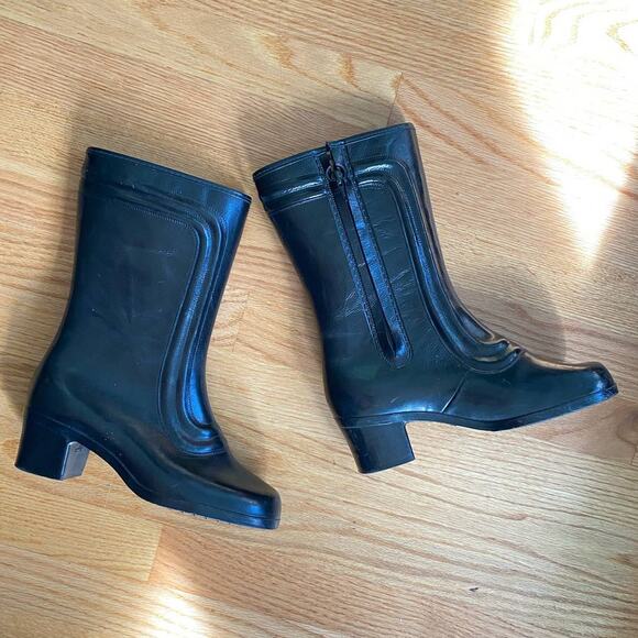True VTG Black Rubber Heeled USA Made Boots By Pretties Originals Waterproof 6us - Picture 14 of 14